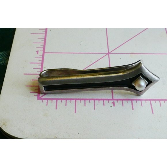 Moderniest MCM Sterling Silver & Pearl Jewelry Set Cufflinks Tie Bar Signed V - Picture 10 of 11